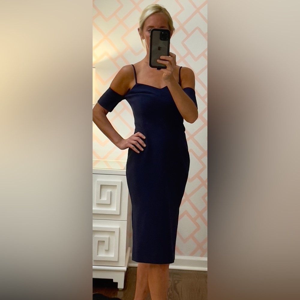 LIKELY, Navy off the shoulder dress, size 6
